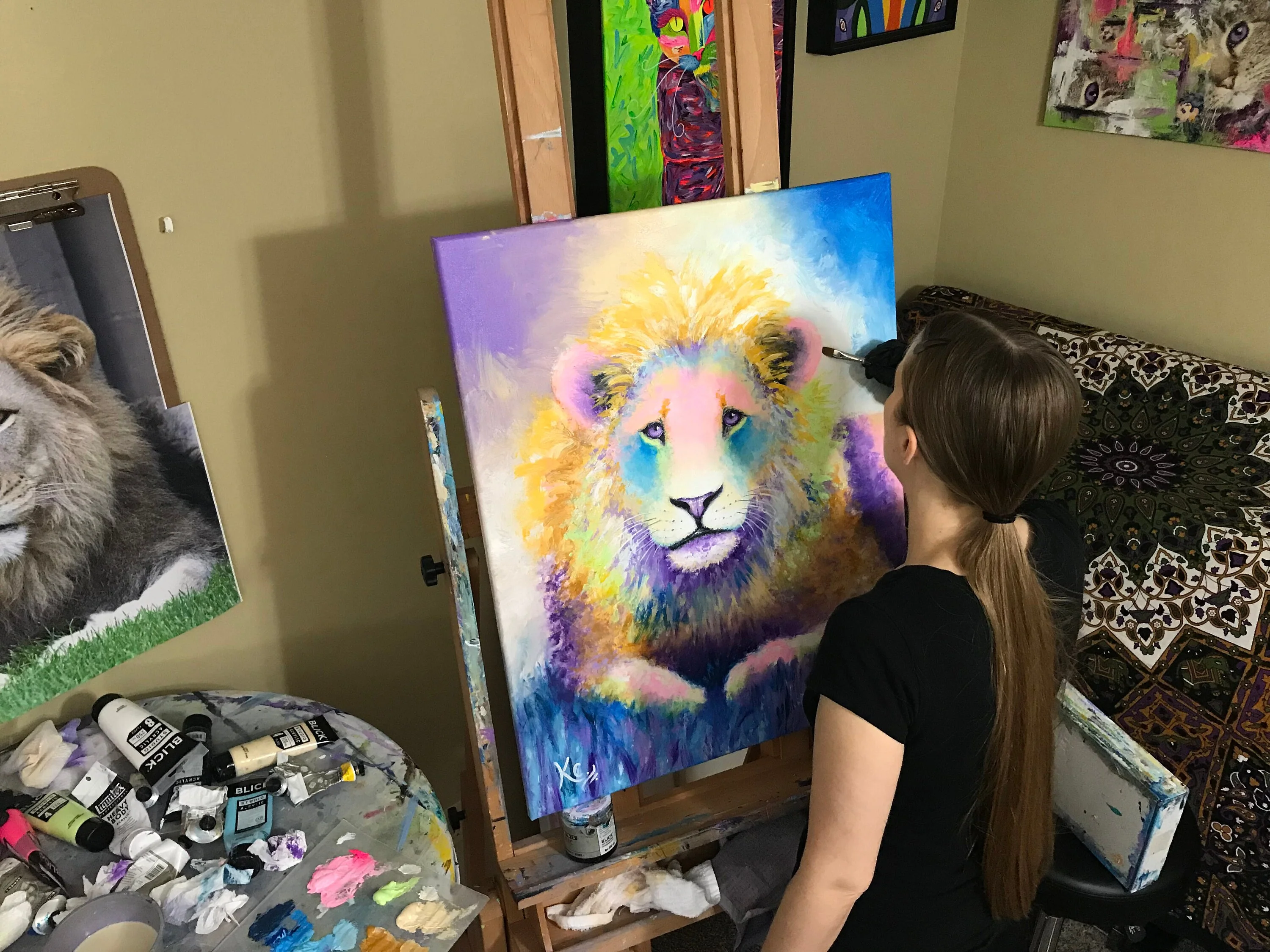 Original Lion Painting Acrylic on Canvas - 26x32" - Image 6