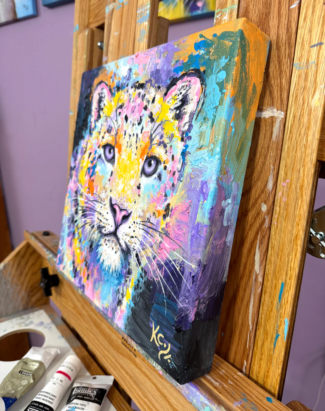 Rainbow Snow Leopard Painting - 12x12" - Image 3