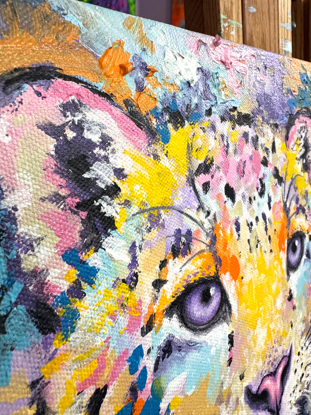 Rainbow Snow Leopard Painting - 12x12" - Image 4