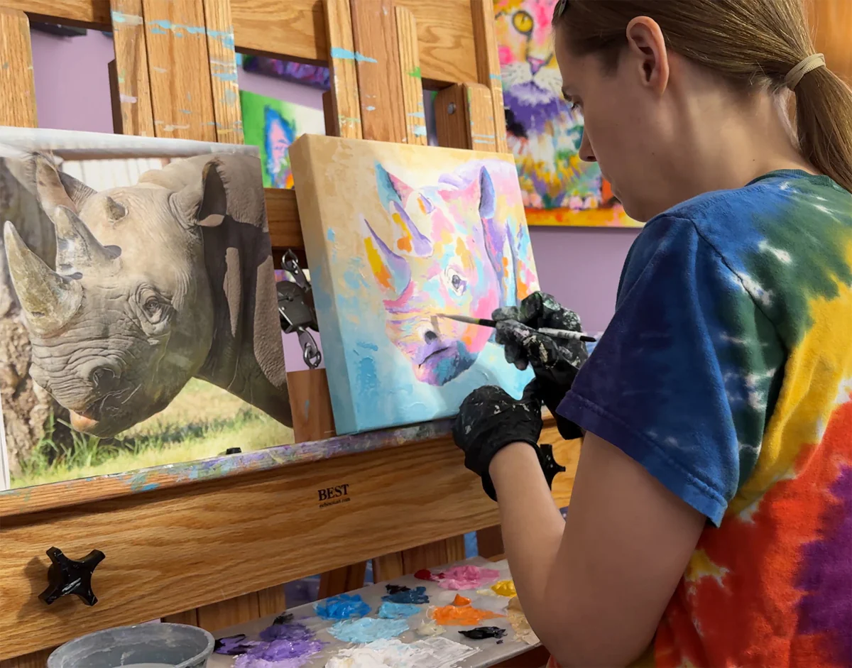 Rhino Painting KJ with Three Horns - 12x12" - Image 3